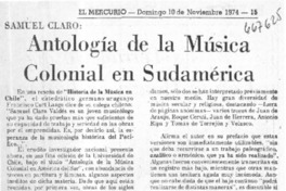 Samuel Claro: antología de la música colonial en sudamérica.  [artículo]