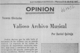 Valioso archivo musical  [artículo] Daniel Quiroga.