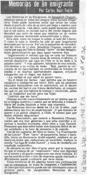 Memorias de un emigrante  [artículo] Carlos Ruiz-Tagle.