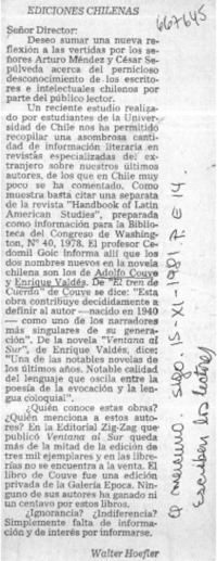 Ediciones chilenas  [artículo] Walter Hoefler.
