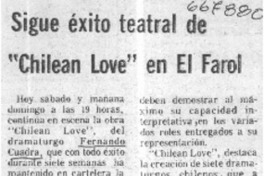 Sigue éxito teatral de "Chilean love" en El Farol.  [artículo]