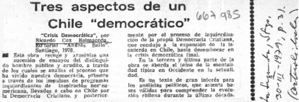 Tres aspectos de un Chile "democrático".