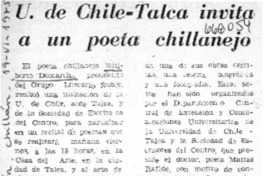 U. de Chile-Talca invita a un poeta chillanejo.  [artículo]