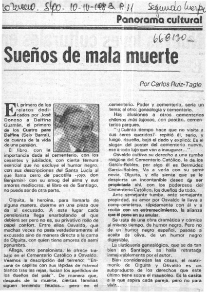 Sueños de mala muerte  [artículo] Carlos Ruiz-Tagle.