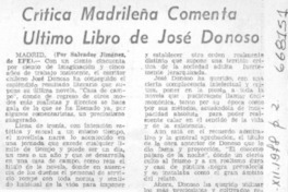 Crítica madrileña comenta último libro de José Donoso