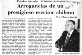 Arrogancias de un prestigioso escritor chileno  [artículo] Alfredo Aranda.