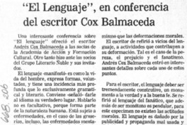"El Lenguaje", en conferencia del escritor Cox Balmaceda.