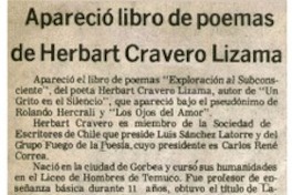 Apareció libro de poemas de Herbart Cravero Lizama.