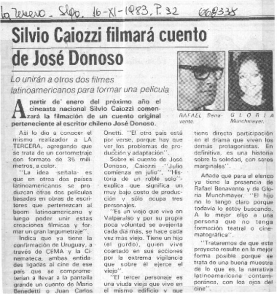 Silvio Caiozzi filmará cuento de José Donoso