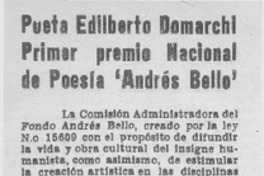 Poeta Edilberto Domarchi Primer Premio Nacional de Poesía "Andrés Bello".