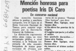 Mención honrosa para poetisa Iris Di Caro Castillo.