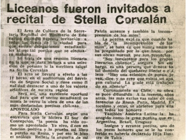 Liceanos fueron invitados a recital de Stella Corvalán.