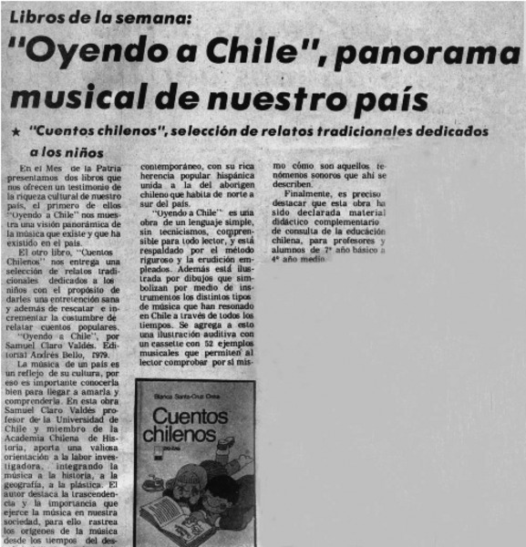 Oyendo a Chile", panorama musical de nuestro país.