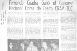 Fernando Cuadra ganó el concurso nacional obras de teatro CRAV-TUC.