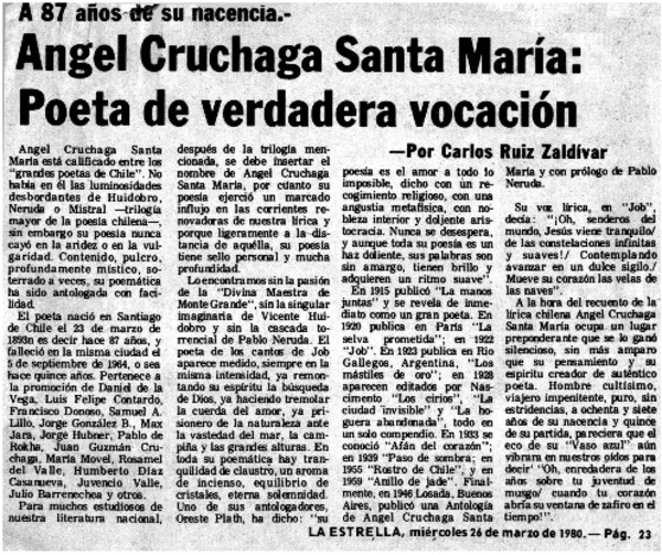 Angel Cruchaga Santa María: poeta de verdadera vocación
