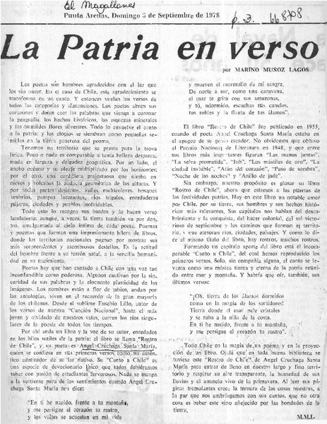 La patria en verso  [artículo] Marino Muñoz Lagos.