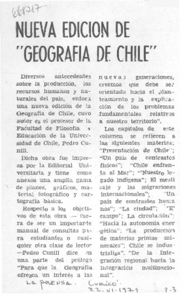 Nueva edición de "Geografía de Chile".