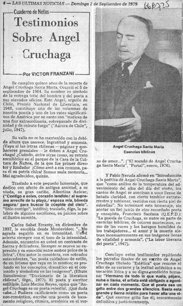Testimonios sobre Angel Cruchaga  [artículo] Víctor Franzani.