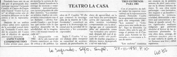 Teatro La Casa.  [artículo]