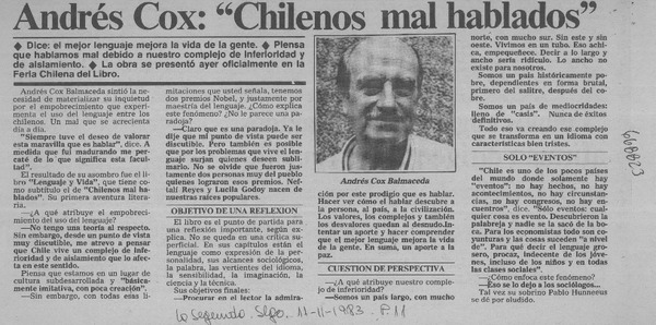 Andrés Cox: "Chilenos mal hablados" : [entrevista] [artículo]