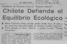 Chilote defiende el equilibrio ecológico  [artículo] Mario Uribe Velásquez.