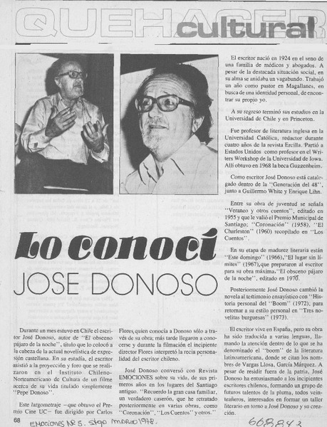 Lo conocí José Donoso.