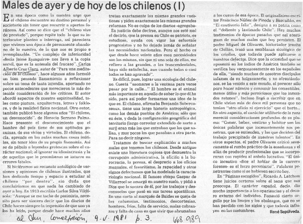 Males de ayer y de hoy de los chilenos (I)