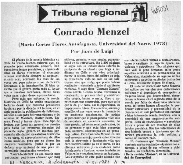 Conrado Menzel  [artículo] Juan De Luigi Lemus.