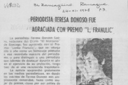 Periodísta Teresa Donoso fue agraciada con premio "L. Franulic".