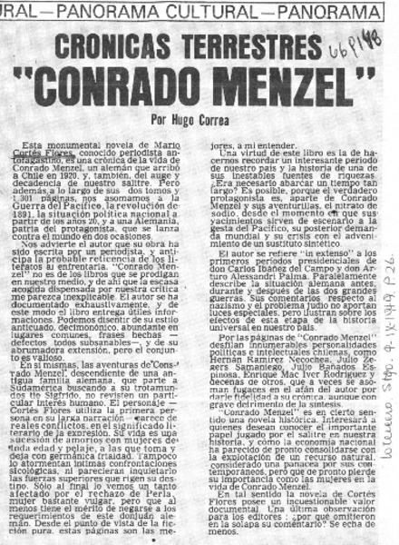 Conrado Menzel"  [artículo] Hugo Correa.