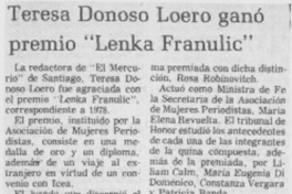 Teresa Donoso Loero ganó Premio "Lenka Franulic".