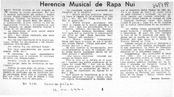 Herencia musical de Rapa Nui  [artículo] Roberto Escobar.