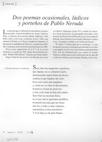 Dos poemas ocasionales, lúdicos y porteños de Pablo Neruda