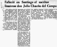 Falleció en Santiago el escritor linarense don Julio Chacón del Campo.