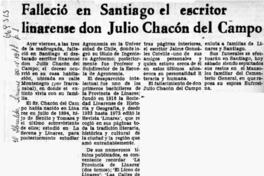 Falleció en Santiago el escritor linarense don Julio Chacón del Campo.