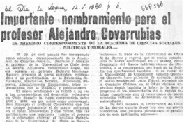 Importante nombramiento para el profesor Alejandro Covarrubias.