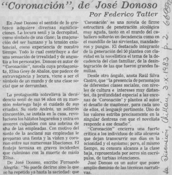 "Coronación", de José Donoso