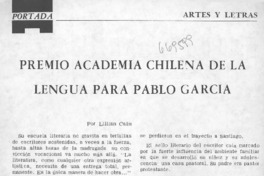 Premio Academia Chilena de la Lengua para Pablo García