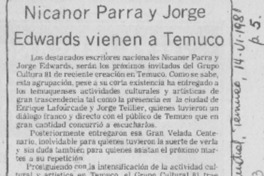 Nicanor Parra y Jorge Edwards vienen a Temuco.