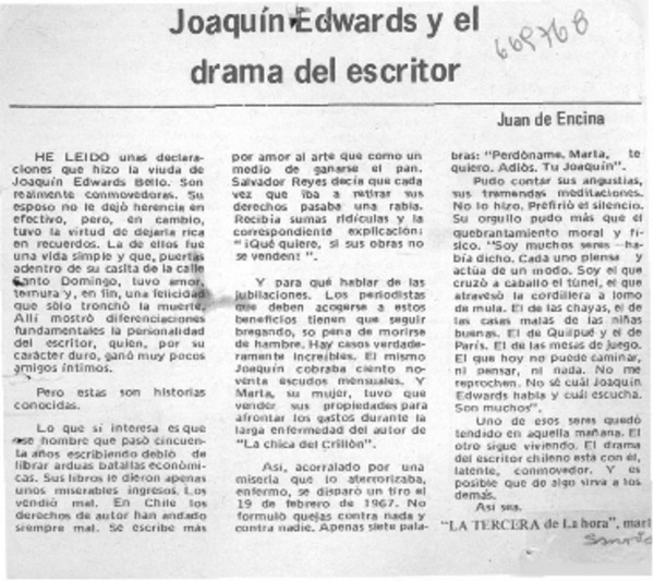 Joaquín Edwards y el drama del escritor