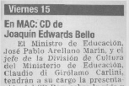 En MAC: CD de Joaquín Edwards Bello.