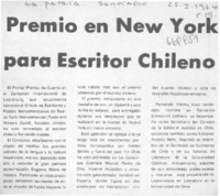 Premio en New York para escritor chileno.