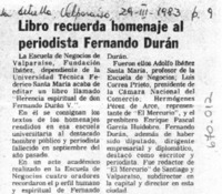 Libro recuerda homenaje al periodista Fenando Durán.