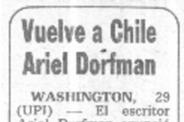 Vuelve a Chile Ariel Dorfman.