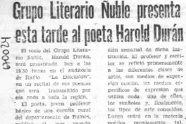 Grupo Literario Ñuble presenta esta tarde al poeta Harold Durán.