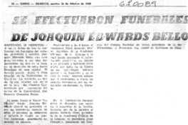 Se efectuaron funerales de Joaquín Edwards Bello.