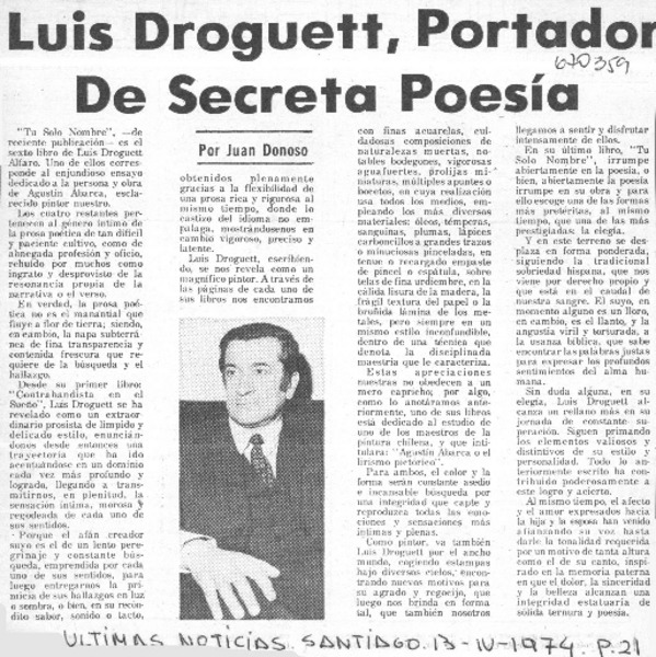 Luis Droguett, portador de secreta poesía