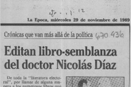 Editan libro-semblanza del doctor Nicolás Díaz