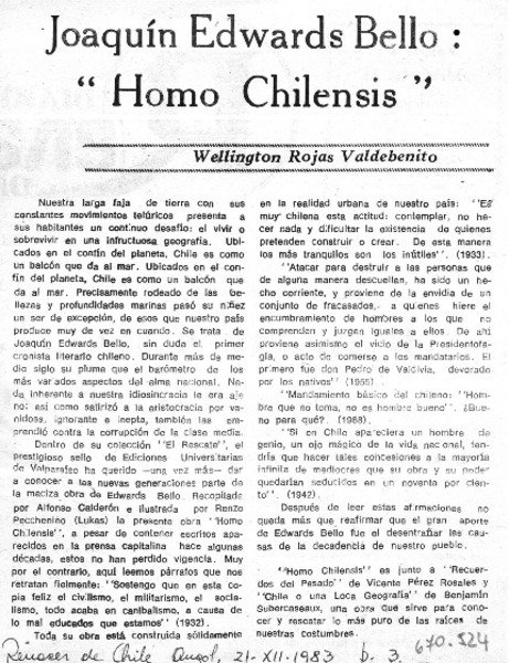 Joaquín Edwards Bello, "homo chilensis"