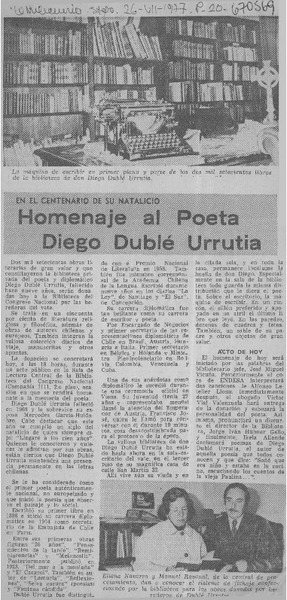 Homenaje al poeta Diego Dublé Urrutia.